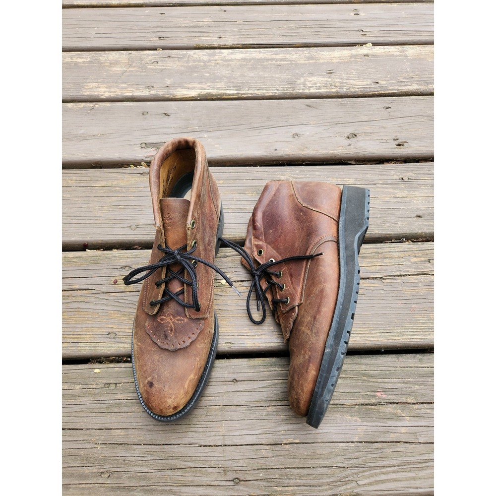 Vintage 90s Tony Lama Boots Brown Leather Lace Up Kiltie Western Ankle 7615 10 B